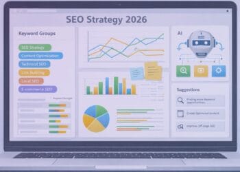 Complete SEO strategy 2026 planning board on a modern desk