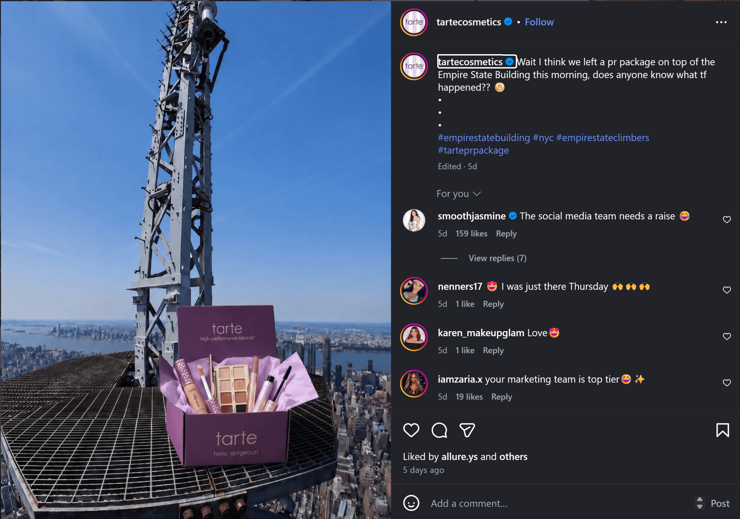 Tarte Cosmetics trendjacking